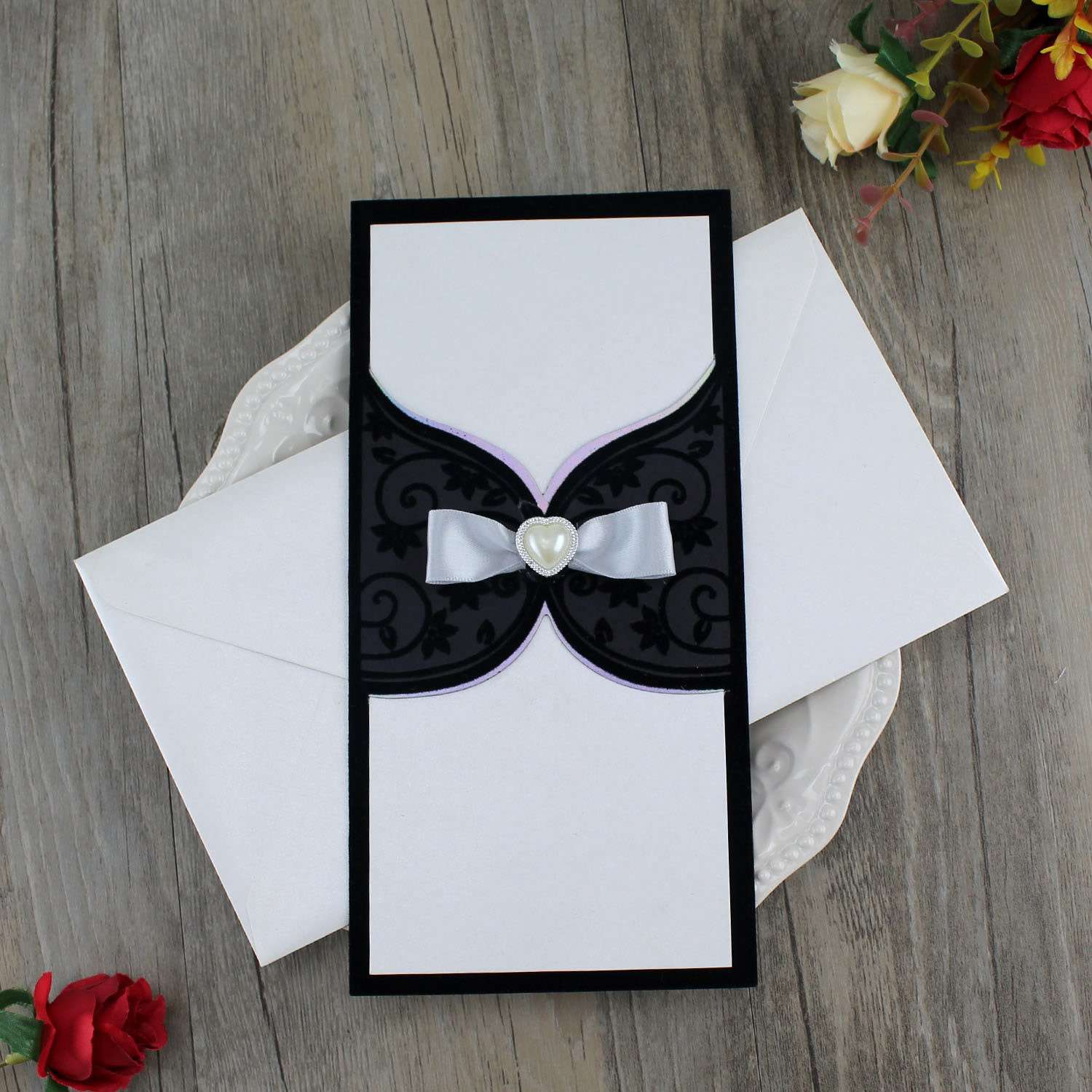 Rectangle Greeting Card with Envelope Black and White Thank You Card Customized 
